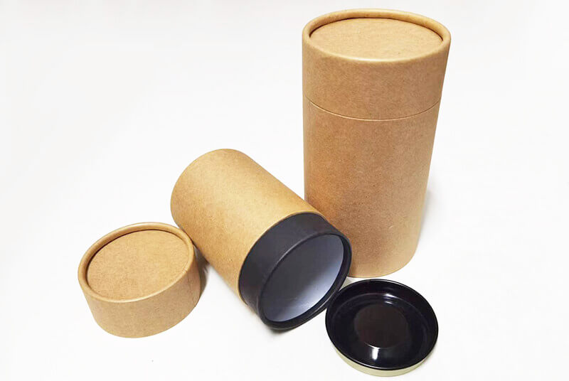 Kraft paper cardboard food packaging tube with metal lids (RB117)